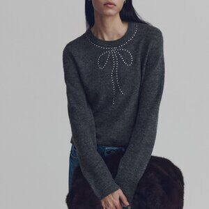 Rhinestone Bow Embellished Sweater